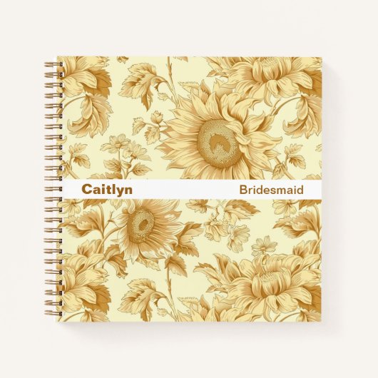 Bridesmaid Yellow Sunflower Floral Square Notebook Notitieboek (Voorkant)