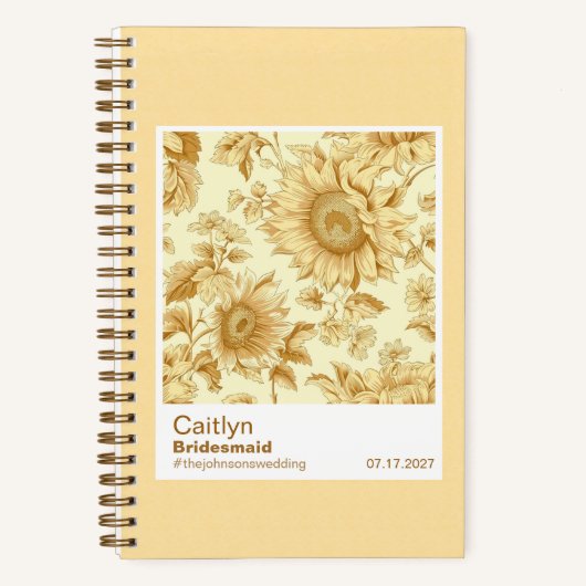 Bridesmaid Yellow Sunflowers Floral Pattern Swatch Notitieboek (Voorkant)
