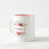 Bridesmaïde florale waterverf rode en roze bloemen tweekleurige koffiemok (Voorkant links)