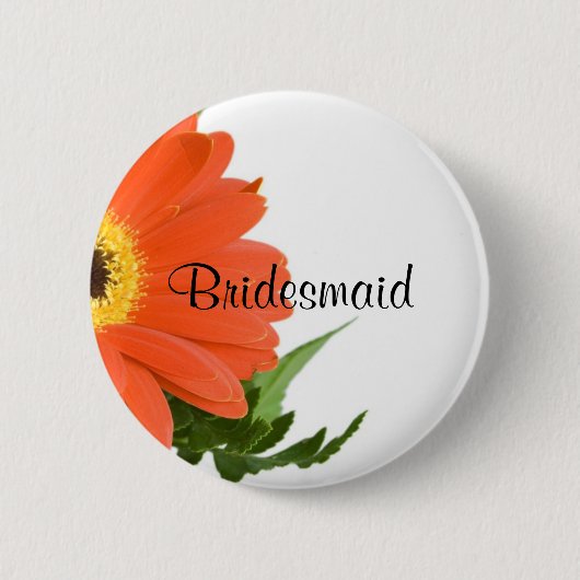 Bridesmaïde: Gerbera Daisy in Tangerine Ronde Button 5,7 Cm (Voorkant)