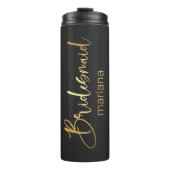 bridesmaïde goudkalligrafie gepersonaliseerd zwart thermosbeker (Voorkant)