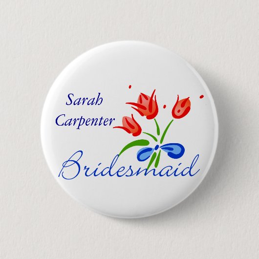 Bridesmaïde met rode tulpen ronde button 5,7 cm (Voorkant)
