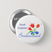 Bridesmaïde met rode tulpen ronde button 5,7 cm (Voorkant /achterkant)