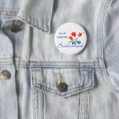 Bridesmaïde met rode tulpen ronde button 5,7 cm (In situ)
