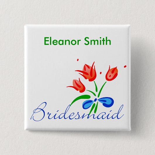 Bridesmaïde met rode tulpen vierkante button 5,1 cm (Voorkant)