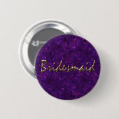 Bridesmaïde, paarse confetti, goud ronde button 5,7 cm (Voorkant /achterkant)