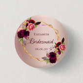 Bridesmaïde roos goudfloralen bruin ronde button 3,2 cm (Voorkant)