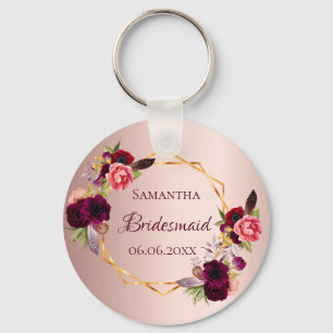 Bridesmaïde roos goudkleurige vuurgekleurde bloemk sleutelhanger