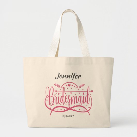 Bridesmaïde roze harten gepersonaliseerde bridale  grote tote bag (Voorkant)