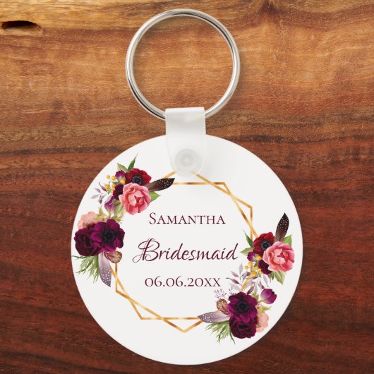 Bridesmaïde waterkleurige bloemen, wit sleutelhanger (Achterkant)