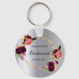 Bridesmaïde waterverkleurde bloemkolen burgundy Si Sleutelhanger