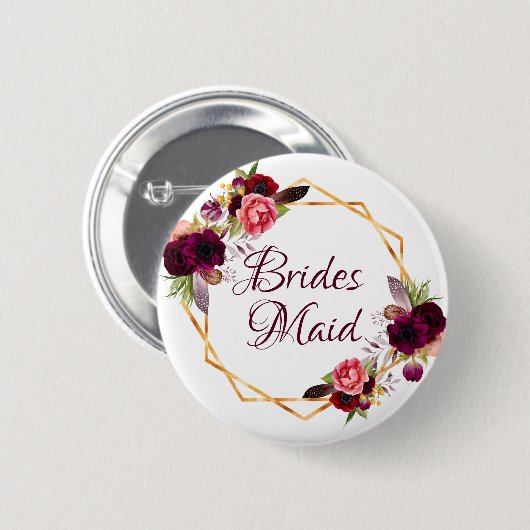 Bridesmaïde waterverkleurde bloemkolen grof goud ronde button 5,7 cm (Voorkant /achterkant)