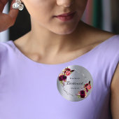 Bridesmaïde zilverbloemigen Bourgogne Ronde Button 3,2 Cm