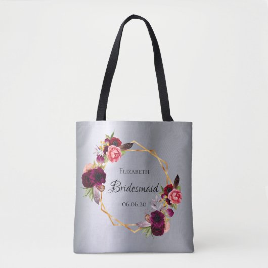 Bridesmaïde zilverbloemigen Bourgogne Tote Bag (Voorkant)