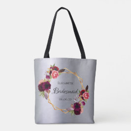 Bridesmaïde zilverbloemigen Bourgogne Tote Bag