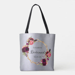 Bridesmaïde zilverbloemigen Bourgogne Tote Bag