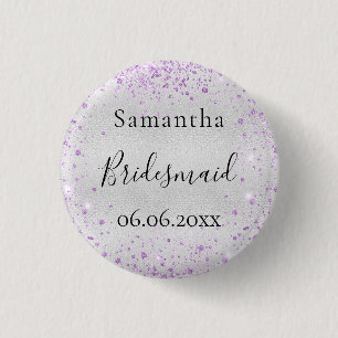 Bridesmaïde zilverviolet spargel elegante naam ronde button 3,2 cm
