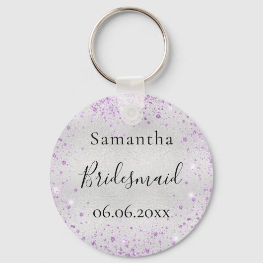 Bridesmaïde zilverviolet spargel elegante naam sleutelhanger (Voorkant)
