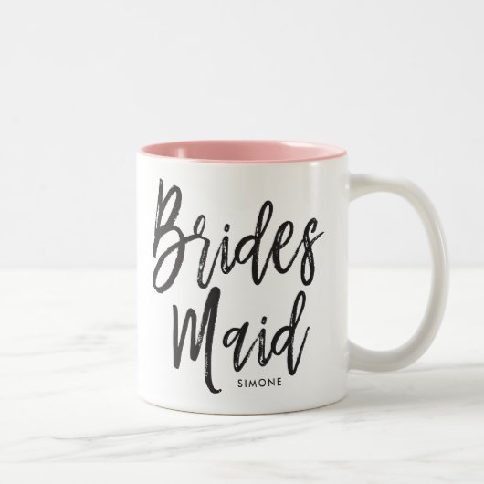 Bridesmaids | Aangepaste bruiloft in Script-stijl Tweekleurige Koffiemok (Rechts)