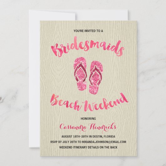 Bridesmaids Beach Weekend met Pink Faux Glitter Kaart (Voorkant)
