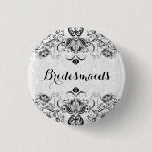 BridesMaids Black Swirls Lace op witte achtergrond Ronde Button 3,2 Cm (Voorkant)