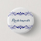 BridesMaids Blue Swirls Lace White Achtergrond Ronde Button 3,2 Cm (Voorkant)