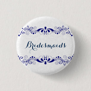 BridesMaids Blue Swirls Lace White Achtergrond Ronde Button 3,2 Cm