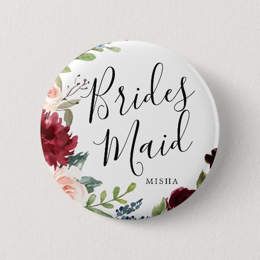 Bridesmaids Burgundy Bouquet - Eigen naam bruiloft Ronde Button 5,7 Cm (Voorkant)