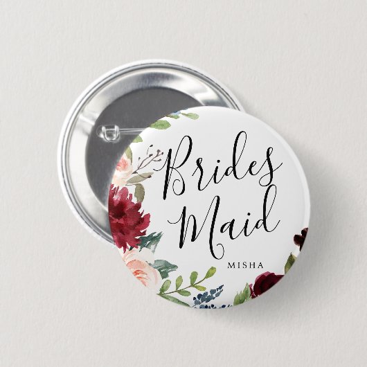 Bridesmaids Burgundy Bouquet - Eigen naam bruiloft Ronde Button 5,7 Cm (Voorkant /achterkant)