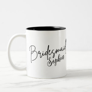 Bridesmaids Gifts   Aangepast zwart modern script Tweekleurige Koffiemok