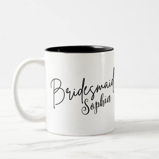 Bridesmaids Gifts | Aangepast zwart modern script Tweekleurige Koffiemok (Links)