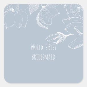 BRIDESMAIDS GIFTS Dusty Blue White Magnolias Vierkante Sticker