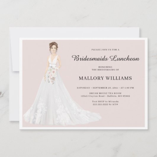 Bridesmaids Luncheon Bruidsjurk Uitnodiging (Voorkant)