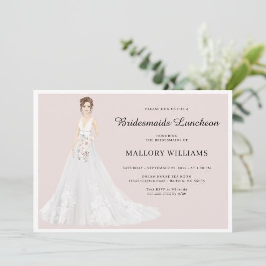 Bridesmaids Luncheon Bruidsjurk Uitnodiging (Staand voorkant)