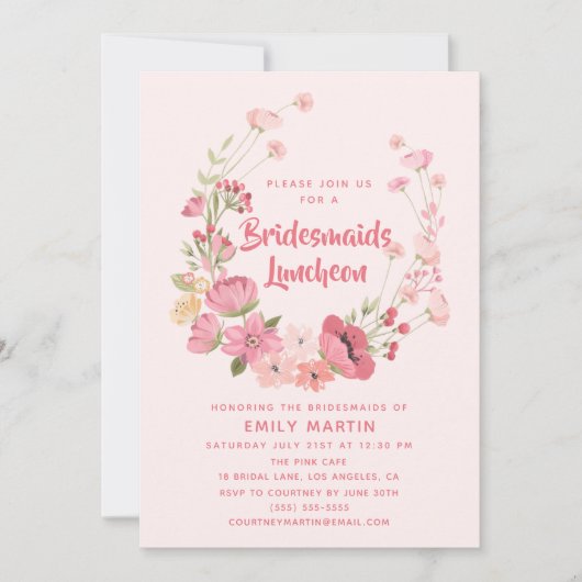 Bridesmaids Luncheon Floral Pink Vrijgezellenfeest Kaart (Voorkant)