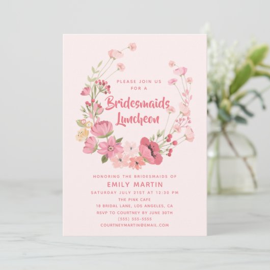 Bridesmaids Luncheon Floral Pink Vrijgezellenfeest Kaart (Staand voorkant)