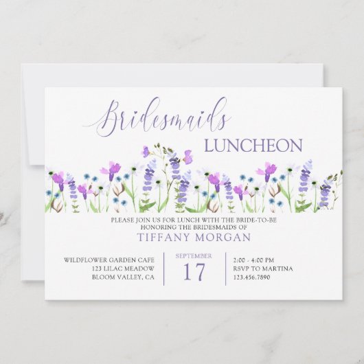 Bridesmaids Luncheon  Paars Wildbloem Kaart (Voorkant)