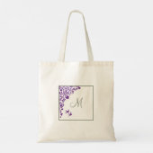 Bridesmaid's Paarse Floral Olive Green Monogram Tote Bag (Achterkant)