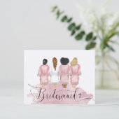 Bridesmaids Robes Will You Be My Bridesmaid Blush Briefkaart (Staand voorkant)