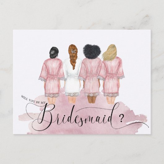 Bridesmaids Robes Will You Be My Bridesmaid Blush Briefkaart (Voorkant)