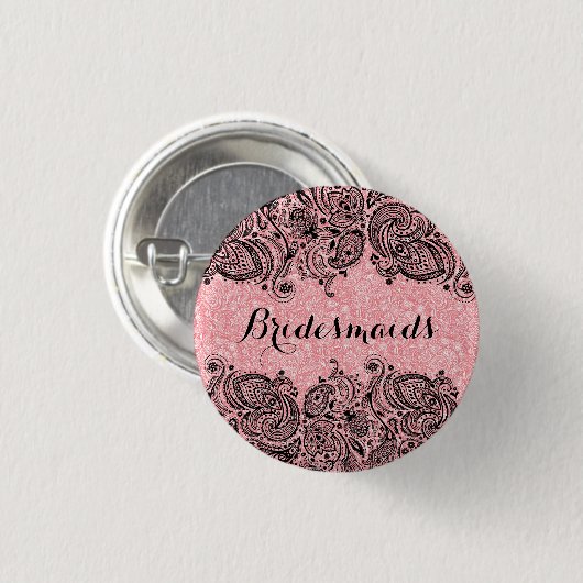 BridesMaids roze en zwarte Paisley Lace Ronde Button 3,2 Cm (Voorkant /achterkant)