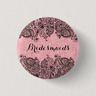 BridesMaids roze en zwarte Paisley Lace Ronde Button 3,2 Cm