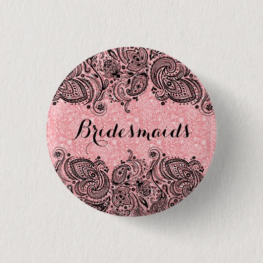BridesMaids roze en zwarte Paisley Lace Ronde Button 3,2 Cm (Voorkant)