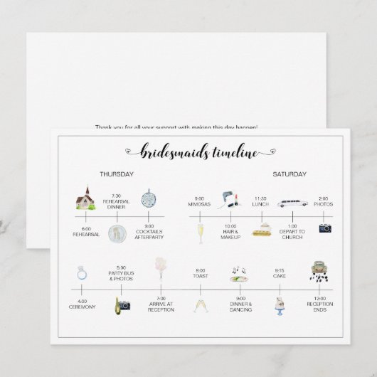 Bridesmaids Weddendag Tijdschema van evenementen P (Voorkant / Achterkant)