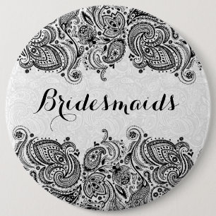 BridesMaids White en Black Paisley Lace Ronde Button 6,0 Cm