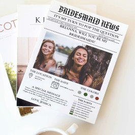 Bridesmais voorstel krant + bruidsmeisje info kaar kaart