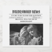 Bridesmais voorstel krant + bruidsmeisje info kaar sparkling wijnetiket (Enkel label)