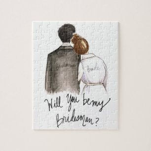 Bridesman? Puzzle Auburn Bun Bride Black Hair Man Legpuzzel