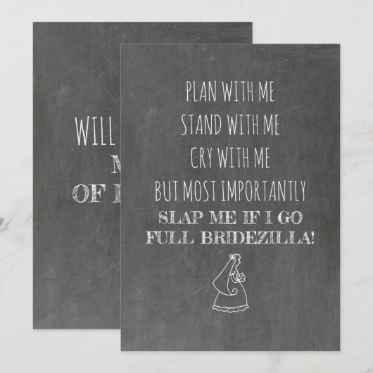 Bridezilla Grappig Bruidsmeisje / Maid van Eer Kaart (Voorkant / Achterkant)