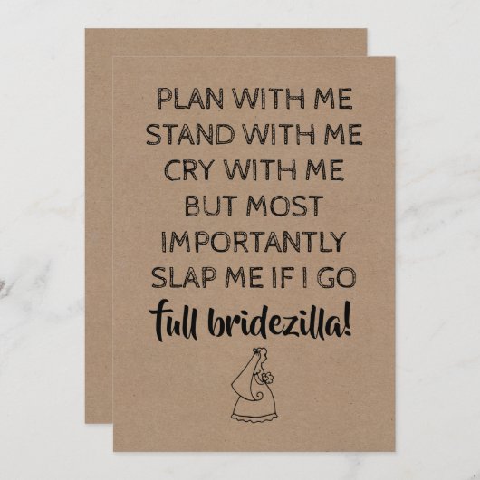 Bridezilla Grappig Bruidsmeisje / Maid van Eer Kaart (Voorkant / Achterkant)